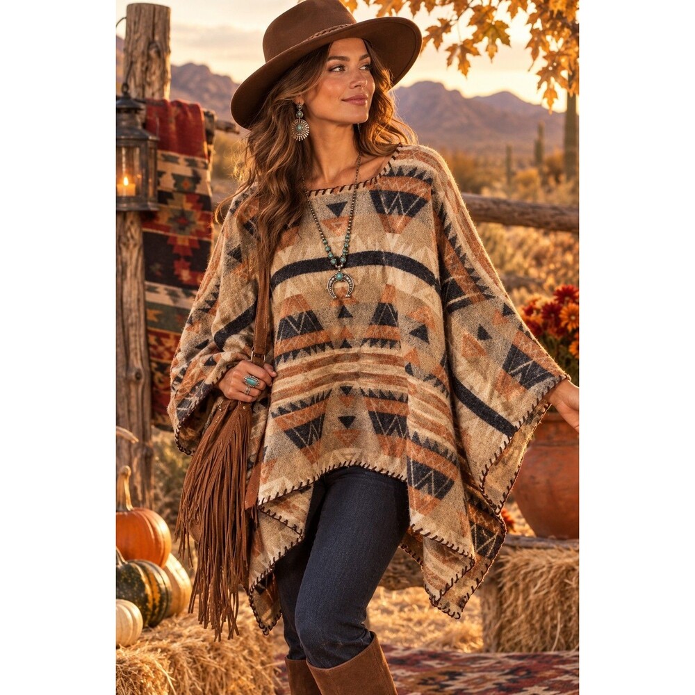 Vintage Lauren Ralph Lauren WOOL Aztec Southwestern Poncho Heritage Americana
